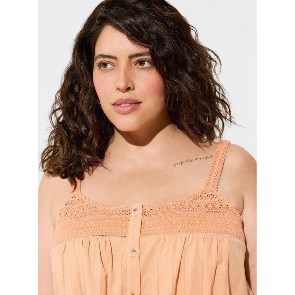 NWT Torrid Cotton Button Up‎ Embroidered Crochet Tank 2X